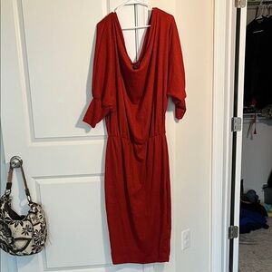 Rebdolls Bold Red Long Sleeve off the Shoulder Midi Dress